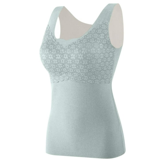 Lovskoo Women's Winter Thermal Fleece Lined Underwear Tops Sleeveless Cami Tank Top Self-Heating Lace Seamless Fleece Bottoming Cold-Proof Warm Base Layer Vest Green
