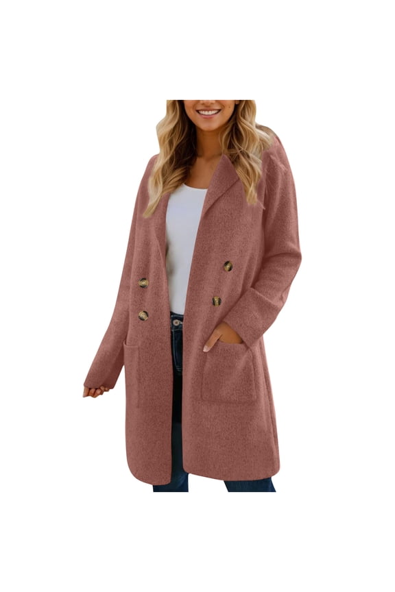 Women's Winter Wool Coat Notch Lapel Double Breasted Wool Blend Mid Long Pea Trench Coat Fall Winter Clothes Orange S