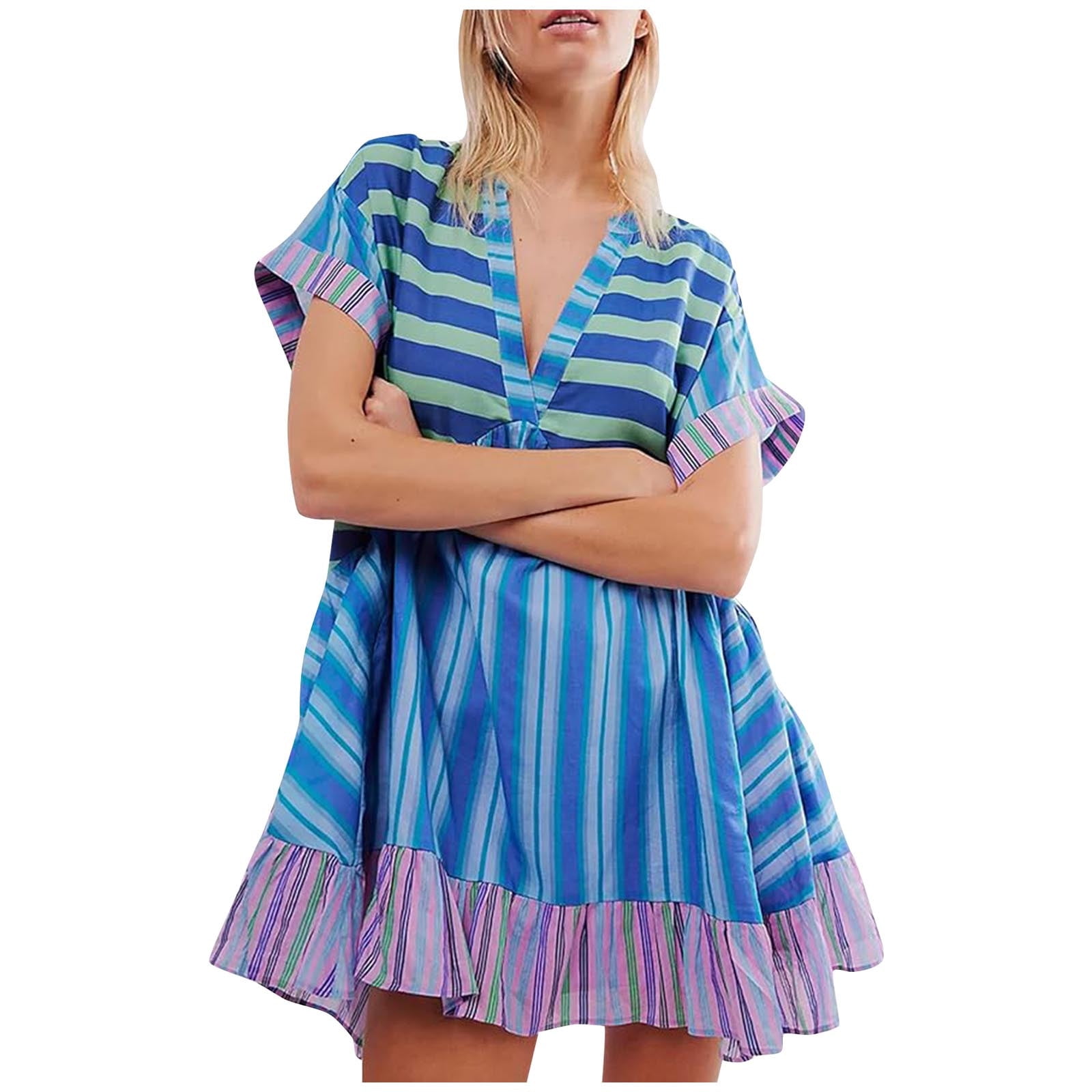 New Women Summer Casual Short Sleeve Floral Boho Dress Party Evening Beach V neck Dress Fashion Sexy Mini Dresses