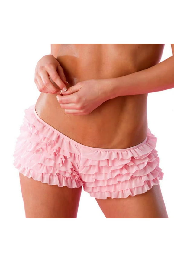Women's Y2K Lace Ruffled Layered Shorts Tiered Bloomers Pumpkin Party Festival Boy Shorts Pettipants Pink