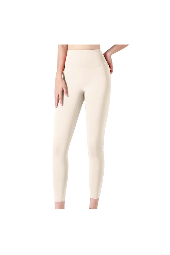 Women's Yoga Pants with Pockets - Leggings with Pockets, High Waist Tummy Control Training Stretch Quick Dry Tight Sports Workout Pants Beige