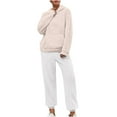 thumbnail image 1 of Lovskoo Women's and Men's 2 Piece Pajamas Outfit Fuzzy Fleece Solid Cute Hooded Pajama Set Soft Warm Sleepwear with Pockets A-Beige, 1 of 8