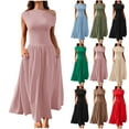 thumbnail image 1 of Lovskoo Summer Off The Shoulder Dresses for Women Solid Color Midi Casual Beach Vacation Dress with Pockets Red, 1 of 8