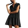thumbnail image 1 of Lovskoo Womens 2024 Summer Sweatshirt Dresses Short Sleeve V Neck Casual Oversized Patchwork Pleated Flowy Mini Dress Black L, 1 of 1