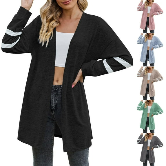 Lovskoo Womens 2024 Trendy Casual Open Front Printed Long Cardigans Long Sleeve Thin Coats Jackets Outerwear Light Blue