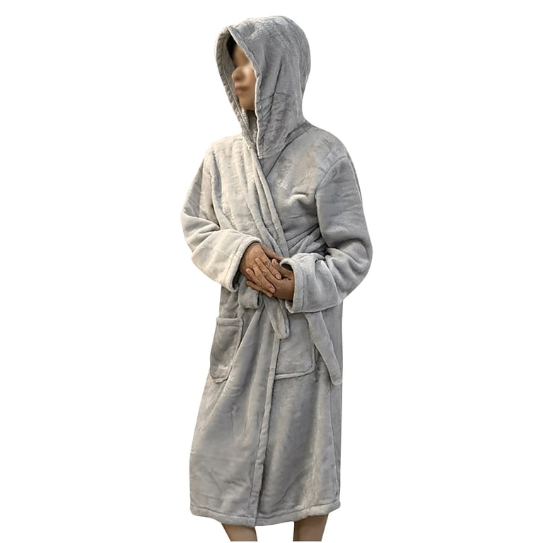 grey hooded dressing gown mens Threadbare Men's Light Grey Teddy Dressing Gown Loungewear Robe