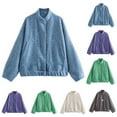 thumbnail image 1 of Lovskoo Womens Bomber Jacket Stand Collar Button Up Long Sleeve Snap Front Cardigan Sweatshirt Beige, 1 of 4