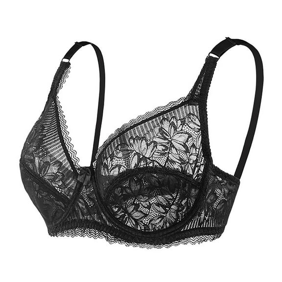 Lovskoo Womens Bra Lace Underwire Comfort Bra Thin Breathable Adjustable No Padded For Everyday Wear Black