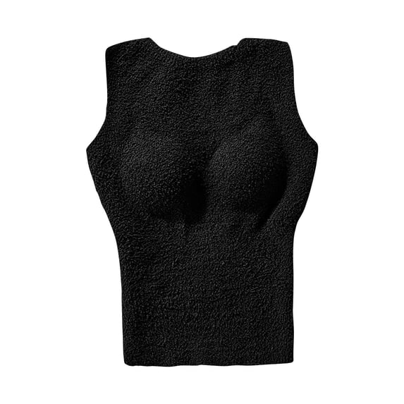 Lovskoo Womens Built-In Bra Padded Camisole Tanks Tops Solid Color Thermal Tank Top Fleece Lined Undershirt Black