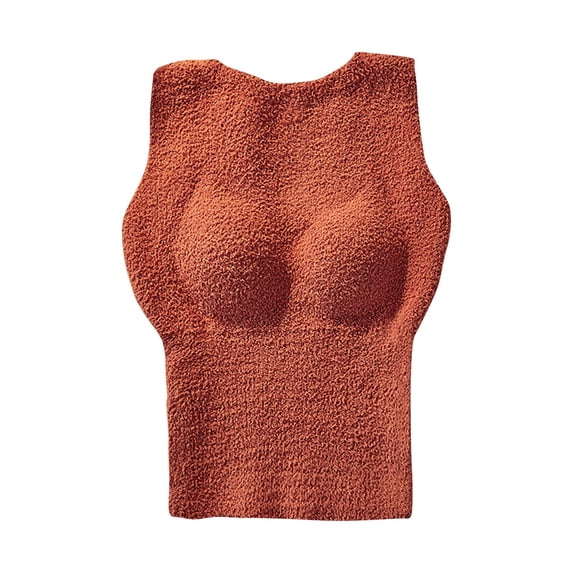 Lovskoo Womens Built-In Bra Padded Camisole Tanks Tops Solid Color Thermal Tank Top Fleece Lined Undershirt Red