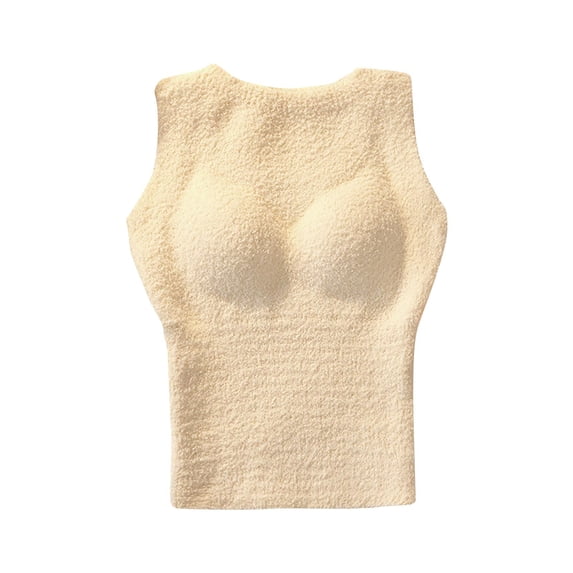 Lovskoo Womens Built-In Bra Padded Camisole Tanks Tops Solid Color Thermal Tank Top Fleece Lined Undershirt White