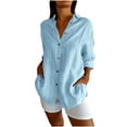 thumbnail image 1 of Lovskoo Womens Button Down Long Sleeve Shirt Collared Shirt Solid Color Trendy Button Casual Tops Blouse Blue, 1 of 7