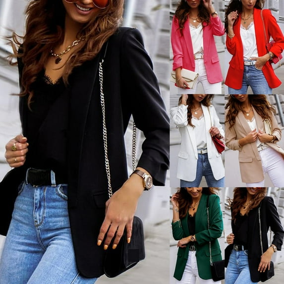 Lovskoo Womens Casual Blazers Open Front Crop Blazer Jacket Turn Down Collar Long Sleeve Lightweight Work Office Coat Cardigan Green