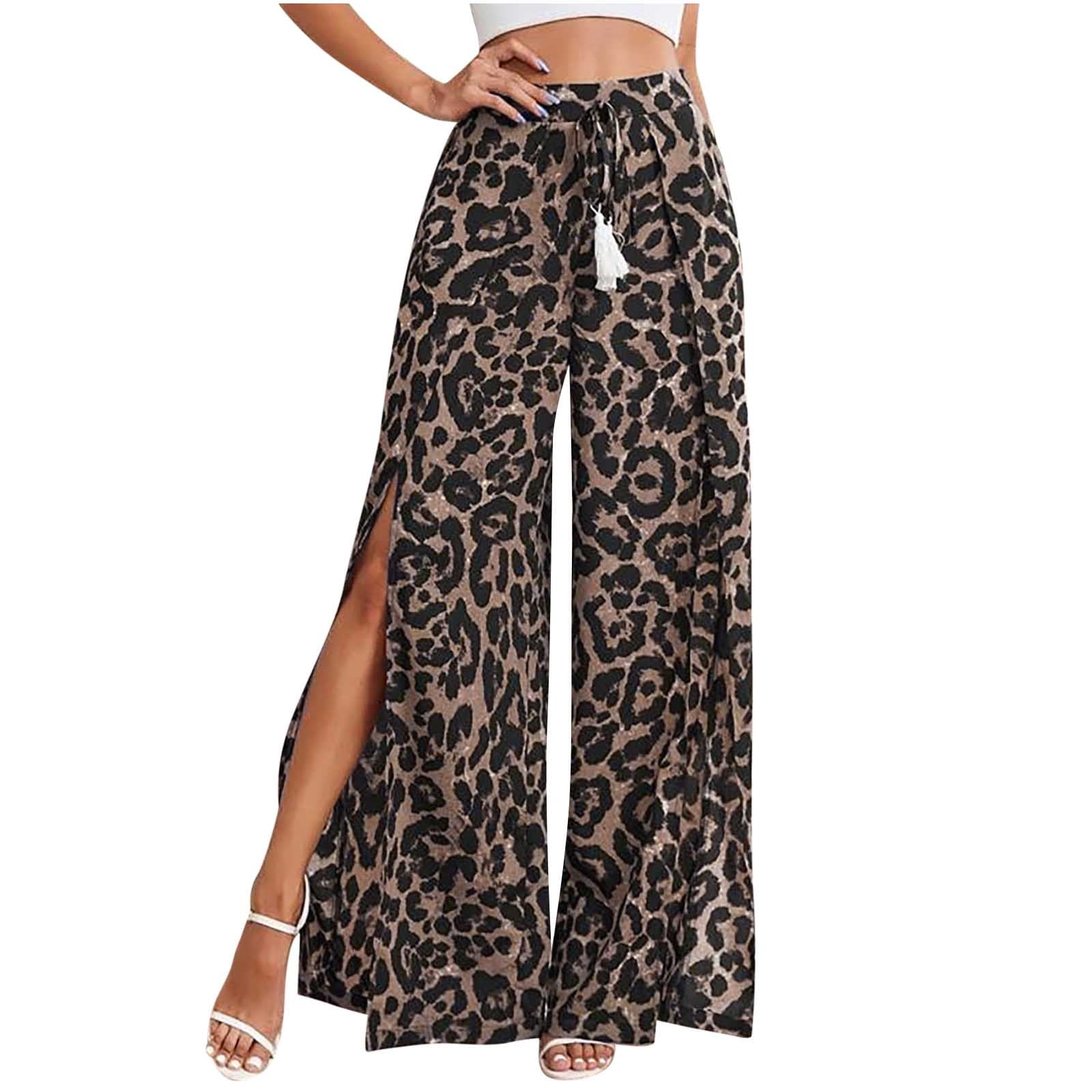 Vrtige Women's Tie Front High Waist Split Wide Leg Palazzo Pants Wrap Flowy  Trousers Brown Large at Amazon Women's Clothing store