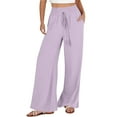 thumbnail image 1 of Lovskoo Womens Cotton Linen Pants Summer Palazzo Wide Leg Long Lounge Pant Trousers with Pocket Purple XL, 1 of 6