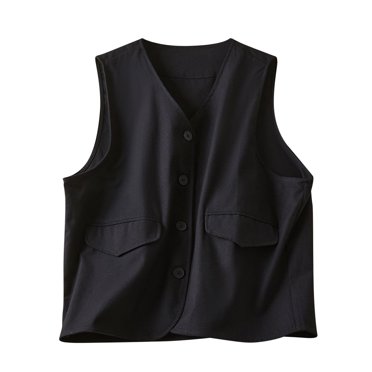 Ladies LDC Sleeveless Plaid Stand Neck Vest-Black