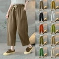 thumbnail image 1 of Lovskoo Womens Drawstring Elastic Waisted Pants Solid Color Wide Leg Straight Leg Baggy Long Pants Trousers with Pockets Khaki, 1 of 5