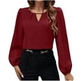 thumbnail image 1 of Lovskoo Womens Dressy Casual Blouse Keyhole Satin Silk Long Sleeve Shirts Business Work Tops Spring Fall Clothes 2025 Claret, 1 of 8