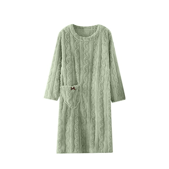 Lovskoo Womens Flannel Nightgown Fleece Tunic Pullover Solid Color Fuzzy Loungewear Oversized Fluffy Long Dress with Pockets Mint Green