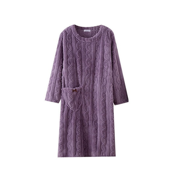 Lovskoo Womens Flannel Nightgown Fleece Tunic Pullover Solid Color Fuzzy Loungewear Oversized Fluffy Long Dress with Pockets Purple