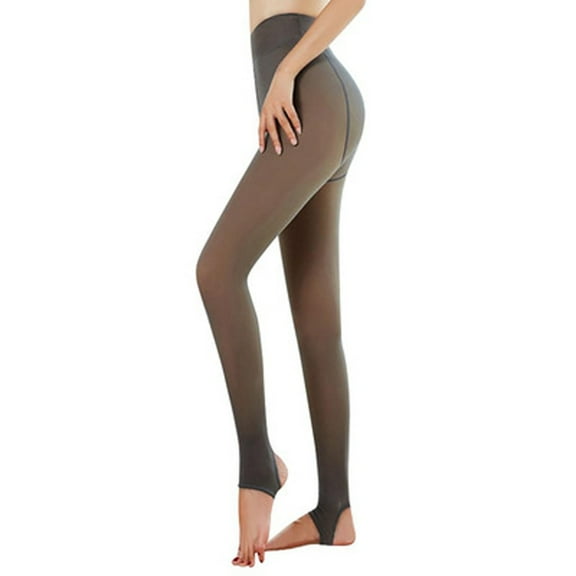 Lovskoo Womens Fleece Lined Thick Tights Thermal Fake Translucent Pantyhose Fashion Warm Fleece Pantyhose Solid Coffee Tights Black-200G