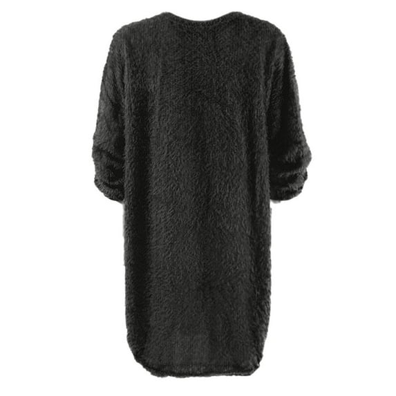 Lovskoo Womens Fleece Tunic Pullover Long Sherpa Dress Solid Color Fuzzy Sweatshirts Oversized Fluffy Dress with Pockets Black