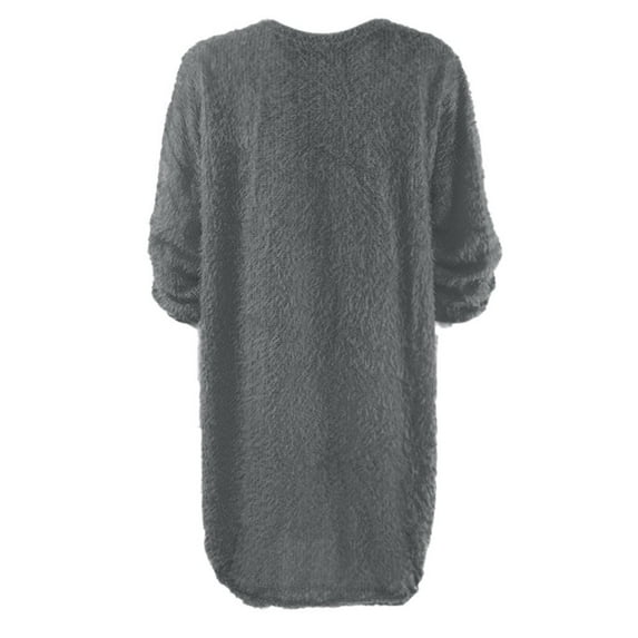Lovskoo Womens Fleece Tunic Pullover Long Sherpa Dress Solid Color Fuzzy Sweatshirts Oversized Fluffy Dress with Pockets Gray