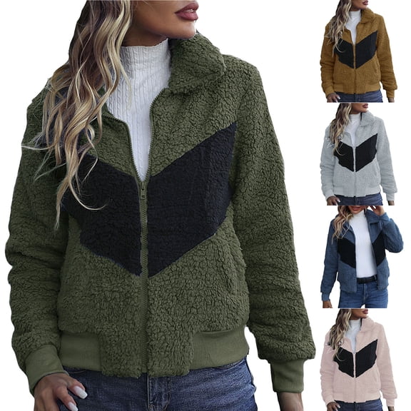 Lovskoo Womens Full Zip Up Fuzzy Fleece Jacket Stand Collar Fall and Winter Long Sleeve Double-Sided Velvet Outerwear Coat Blue