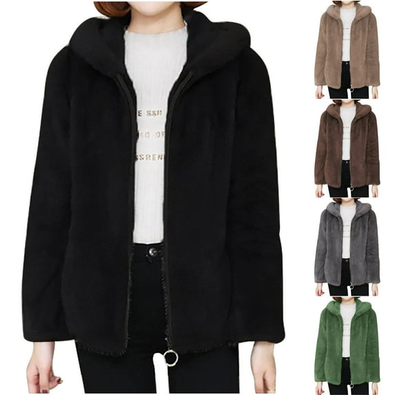 Lovskoo Womens Full Zip Up Hoodie Fuzzy Fleece Jacket Plus Size Comfortable Casual Pocket Solid Color Long Sleeve Hooded Casual Outwear Blouse Brown