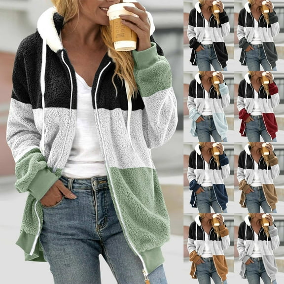 Lovskoo Womens Full Zip Up Hoodie Fuzzy Fleece Jacket Plus Size Fluffy Pullover Tops Long Sleeve Hooded Blouse Sweatshirt Black