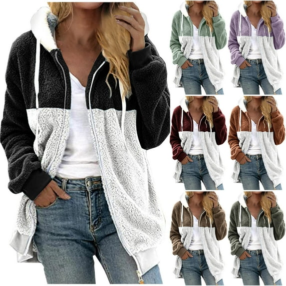 Lovskoo Womens Full Zip Up Hoodie Fuzzy Fleece Jacket Plus Size Fluffy Pullover Tops Long Sleeve Hooded Blouse Sweatshirt Olive Green