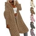 thumbnail image 1 of Lovskoo Womens Full Zip Up Hoodie Fuzzy Fleece Jacket Winter Warm Oversized Longline Fluffy Coat with Pockets Brown, 1 of 4