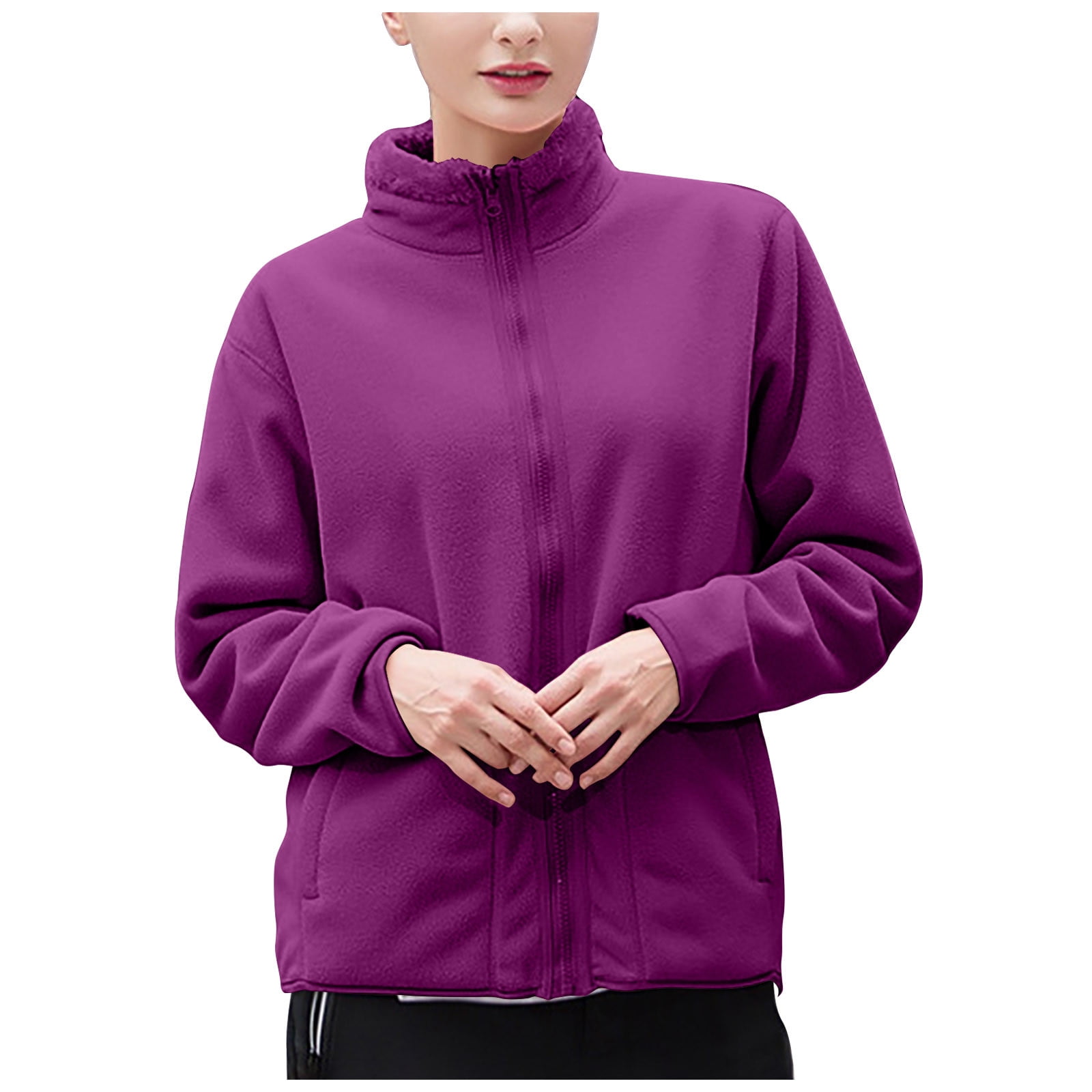 Lovskoo Womens Full Zip Up Polar Fleece Jacket Winter Stand Collar Long Sleeve Thickening Fluffy 8900