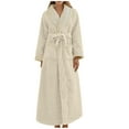 thumbnail image 1 of Lovskoo Womens Fuzzy Plush Long Lapel Collar Robe With Belt Contrasting Colors Winter Thick Warm Full Length Flannel Fleece Bathrobe Warm Housecoat White, 1 of 5