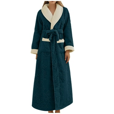 Lovskoo Womens Fuzzy Fleece Long Lapel Collar Robe With Belt Contrasting Colors Winter Thick Warm Full Length Flannel Fleece Bathrobe Warm Housecoat Green