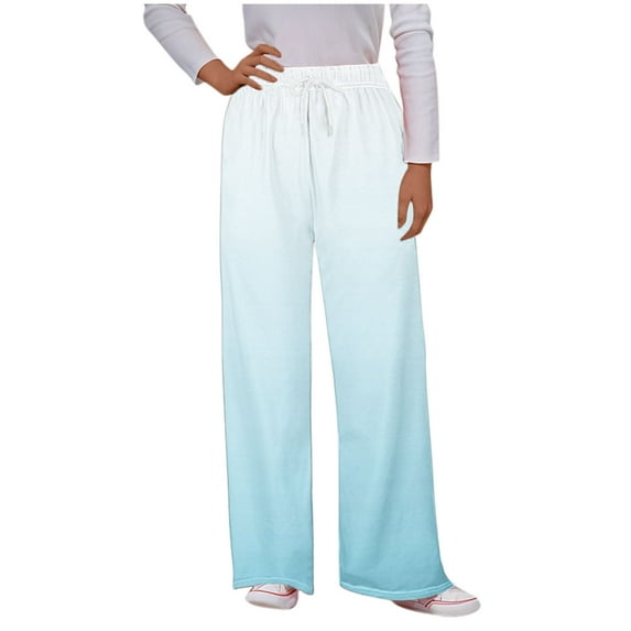 Lovskoo Womens Gradient Color Sweatpants Wide Leg High Waisted Drawstring Sweat Pants Fall Pants with Pockets Light Blue