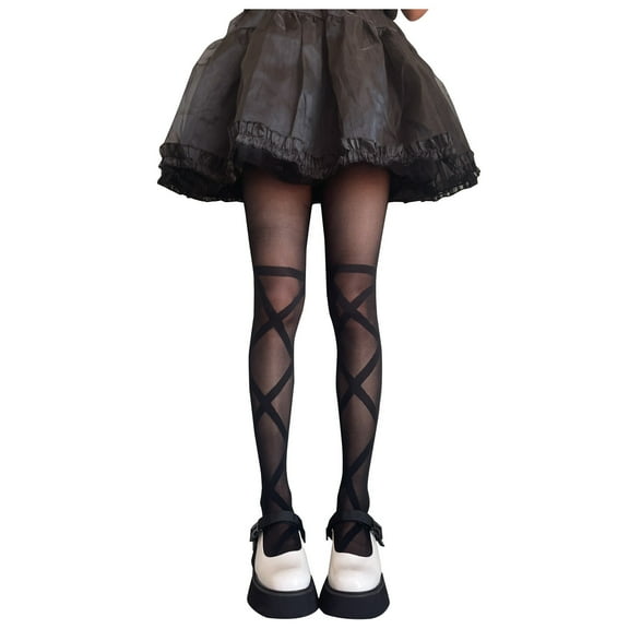 Lovskoo Womens High Waist Tights Stockings Trouser Socks Cross Strap Pantyhose Thin Elegant Versatile Stockings Thigh High Pantyhose Black-A