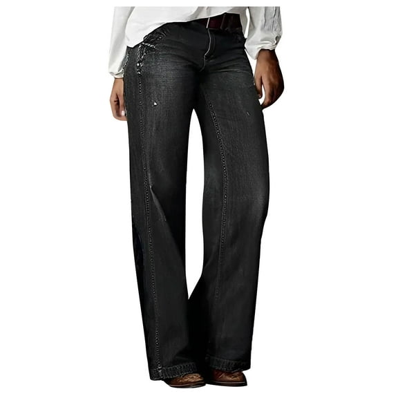 Lovskoo Womens High Waisted Wide Leg Jeans Straight Denim Pants Casual Baggy Loose Boyfriends Jeans Denim Pants Black
