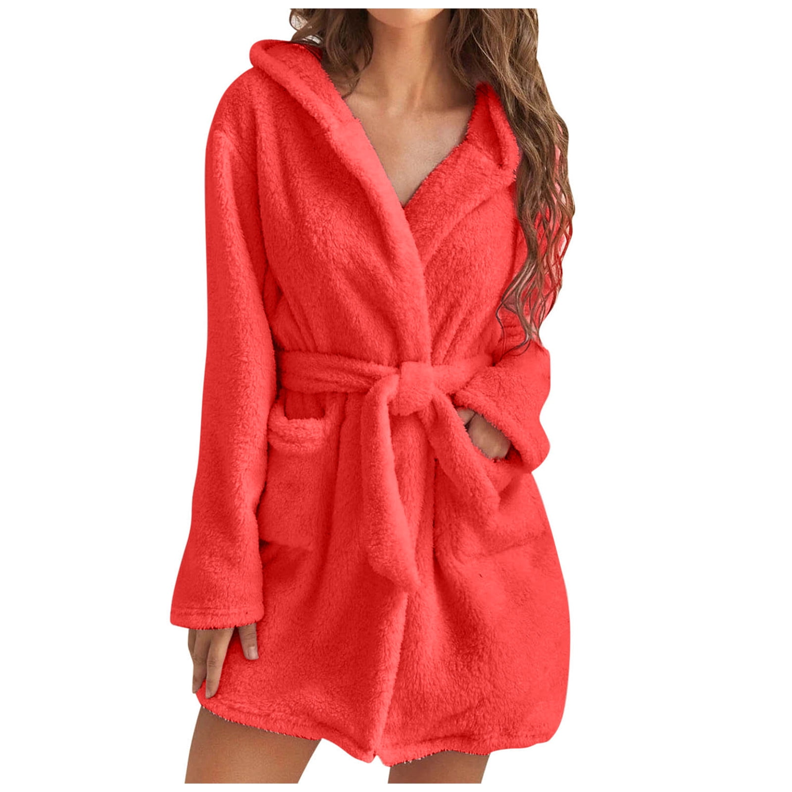 Lovskoo Womens Hooded Fleece Robe Soft Plush Bathrobe With Belt for ...