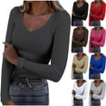 thumbnail image 1 of Lovskoo Womens Long Sleeve Shirts Fitted Tops V-Neck Slim T Shirts Going Out Tops Basic Tees Black, 1 of 6