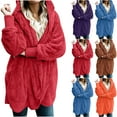 thumbnail image 1 of Lovskoo Womens Oversized Hooded Fuzzy Fleece Jacket Winter Open Front Cardigan Solid Color Casual Plush Long Sleeve Pockets Outerwear Coat Tops Blue, 1 of 8