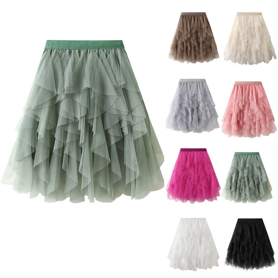 Lovskoo Womens Pleated Tulle Petticoat Tutu Puffy Skirt Versatile Solid Color Mesh Skirt Multilayer Short Princess Underskirt Gray