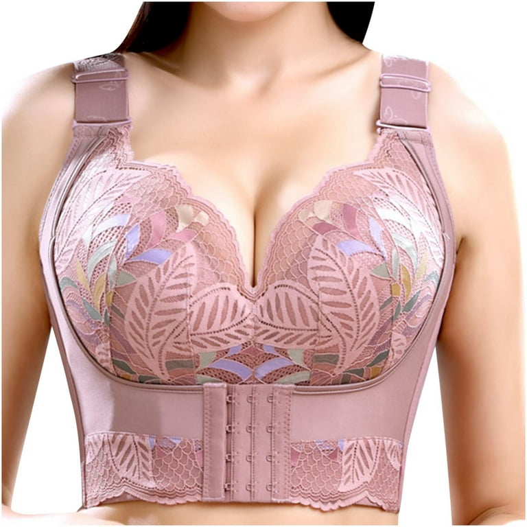 Lovskoo Womens Plus Bra Wireless Bra Full Figure Bra Push Up Bra Bras for  Sagging Breasts Molded Cup Thin No Sponge Breathable Pink 