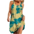 thumbnail image 1 of Lovskoo Womens Sleeveless Boho Beach Dresses 2024 Casual Cute Floral Tie Dye T Shirt Short Dress Summer Spaghetti Strap Mini Dresses Yellow S, 1 of 6