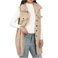 thumbnail image 1 of Lovskoo Womens Sleeveless Fuzzy Vest Lapel Button Front Fleece Cardigan Sweater Fuzzy Jacket Long Coat Beige, 1 of 7