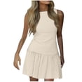 thumbnail image 1 of Lovskoo Womens Sleeveless Pleated Dress Bow Tie Front A Line Solid Color Pullover Round Neck Bow Zipper Back Mini Dress Beige, 1 of 9