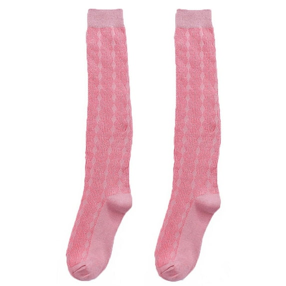 Lovskoo Womens Socks Over The Calf Fashion Plaid Ladies Cotton Middle Tube Socks Stockings Calf Socks Pink