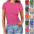 thumbnail image 1 of Lovskoo Womens Solid Color Basic T Shirts Summer Outfits 2025 Scoop Neck Short Sleeve Tops Slim Fit Tees Y2K Clothing Gray, 1 of 1