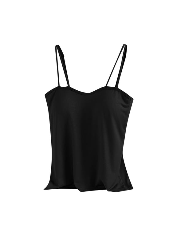Womens Solid Color Camisole Cami Plain Strappy Vest Top T-Shirt Blouse Spaghetti Strap Tank Shirt Black