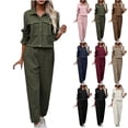 thumbnail image 1 of Lovskoo Womens Spring Fall 2 Piece Outfits Tracksuit Long Sleeve Button Down Shacket Jacket Pockets Long Pants Casual Set Olive Green, 1 of 7